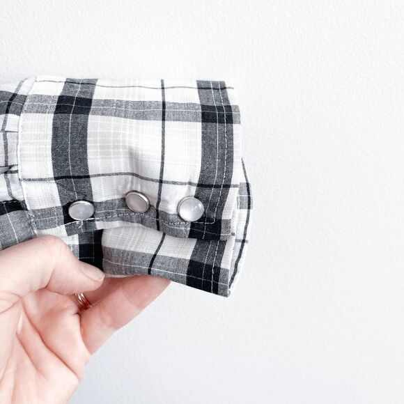 Roper Mens Casual Shirt Pearl Snap Up Long Sleeve Plaid Black White Silver Large - Picture 4 of 7